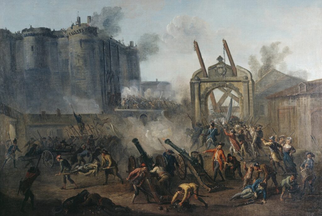 Crowd storming the Bastille in Paris during the French Revolution