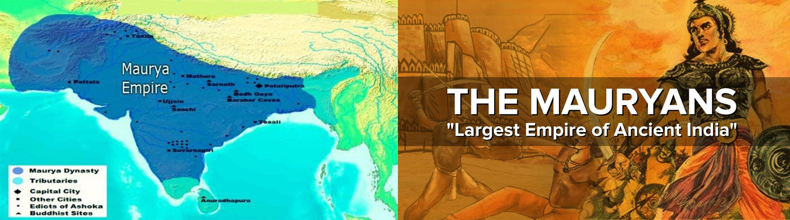 Map-style illustration of the Mauryan Empire in ancient India