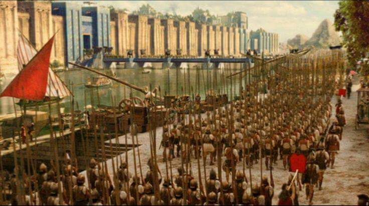 Historical illustration of Alexander the Great entering Egypt with his troops