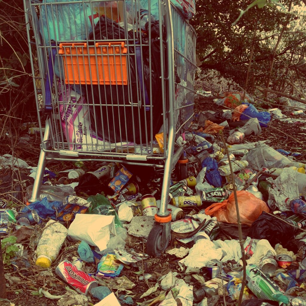 Discarded trash and waste materials showing land pollution