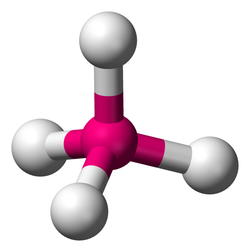 Diagram of a tetrahedral molecule with four bonding regions around a central atom