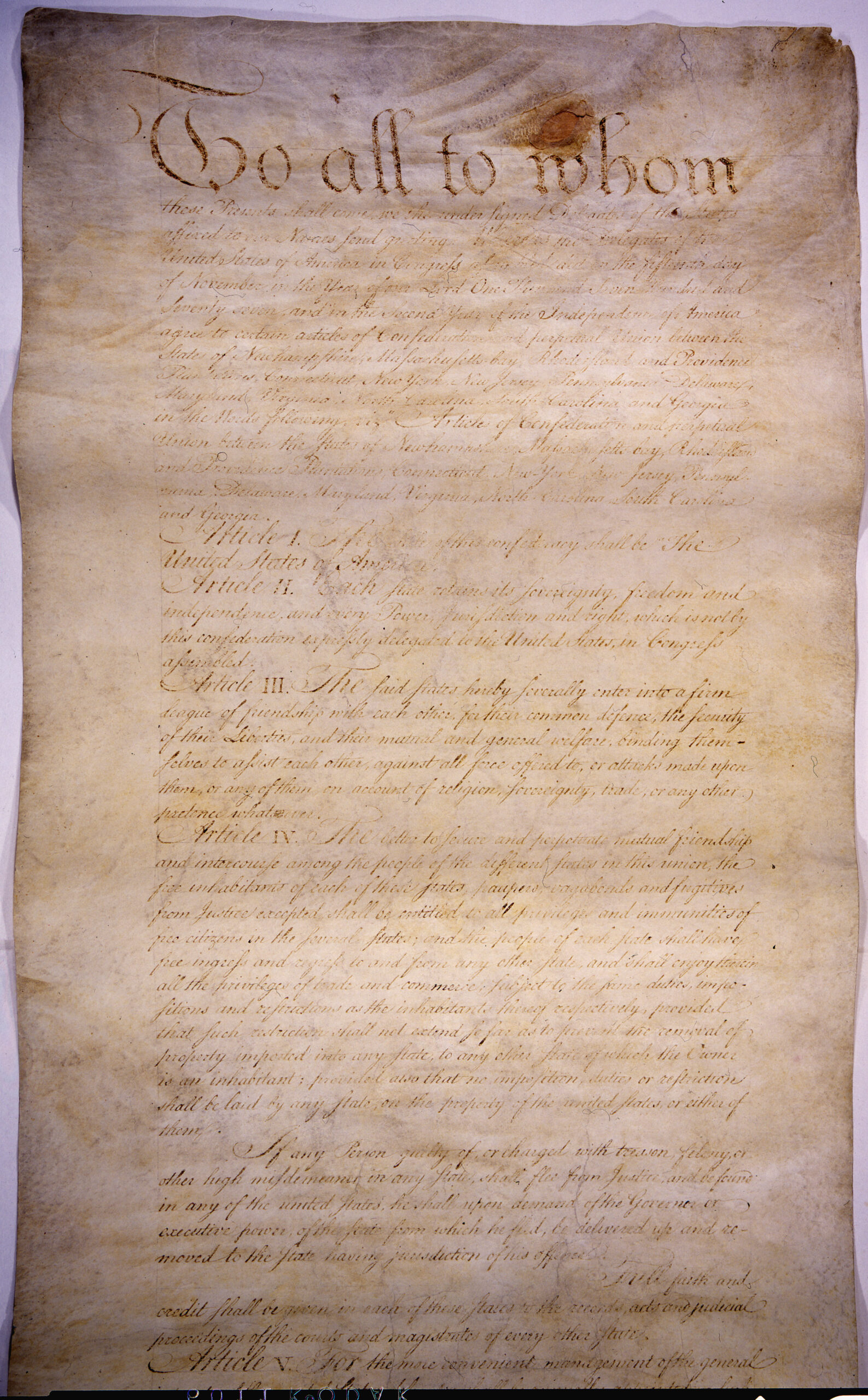 First page of the Articles of Confederation manuscript