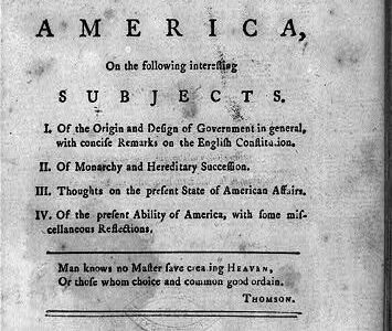 Title page from Thomas Paine's 1776 pamphlet Common Sense.