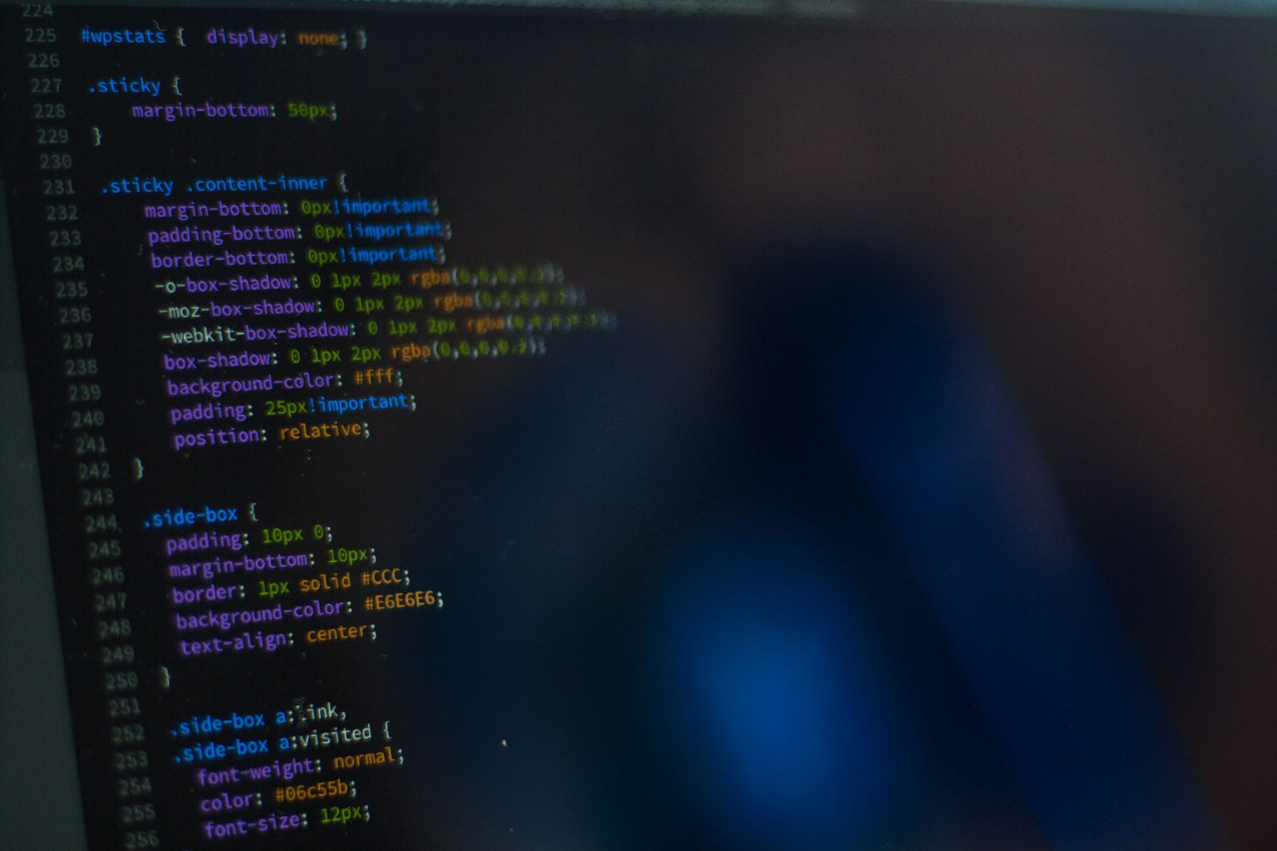 A close-up of CSS code on a computer screen.
