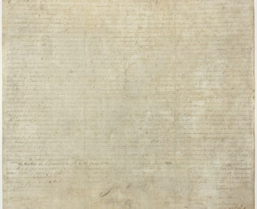 The faded parchment copy of the Declaration of Independence preserved by the National Archives