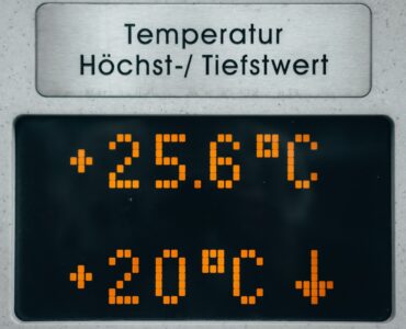 A digital thermometer display used to track hot weather