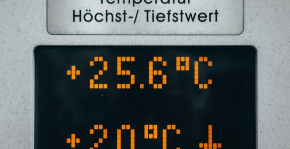 A digital thermometer display used to track hot weather