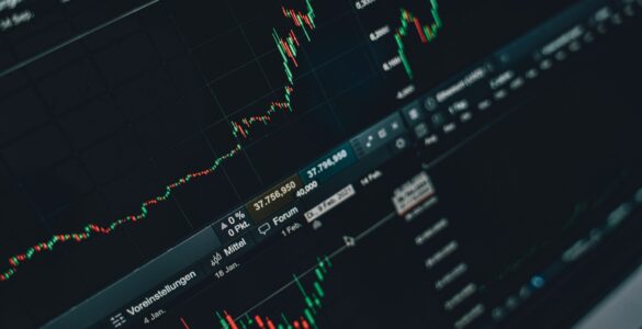 Financial graph lines on a screen showing changing expectations in a market.