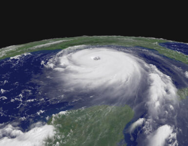 Satellite view of a powerful hurricane over the Gulf of Mexico
