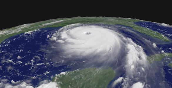 Satellite view of a powerful hurricane over the Gulf of Mexico