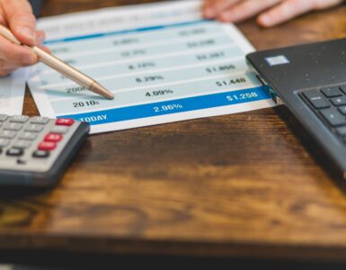 A calculator beside paperwork showing interest rate figures for a real interest rate explanation.