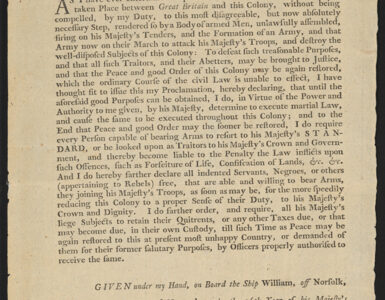 Printed 1775 broadside of Lord Dunmore's Proclamation from the Library of Congress