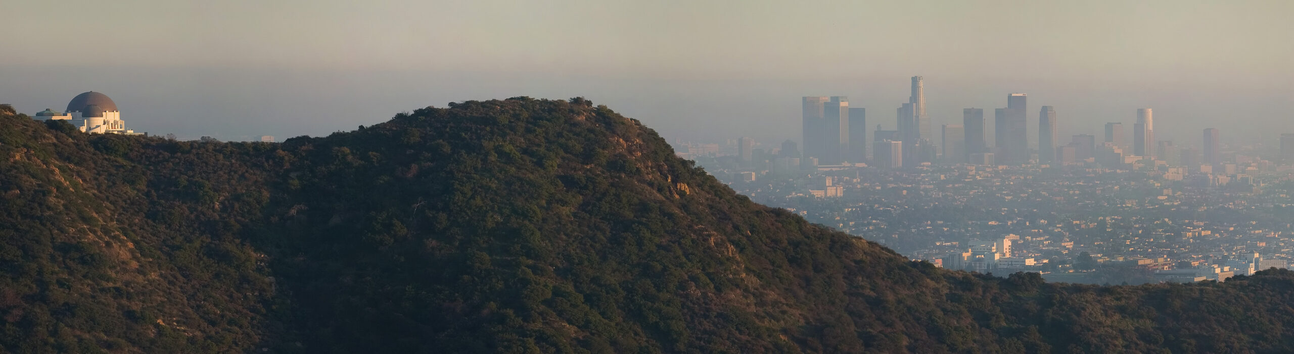 A hazy view of Los Angeles under a layer of smog
