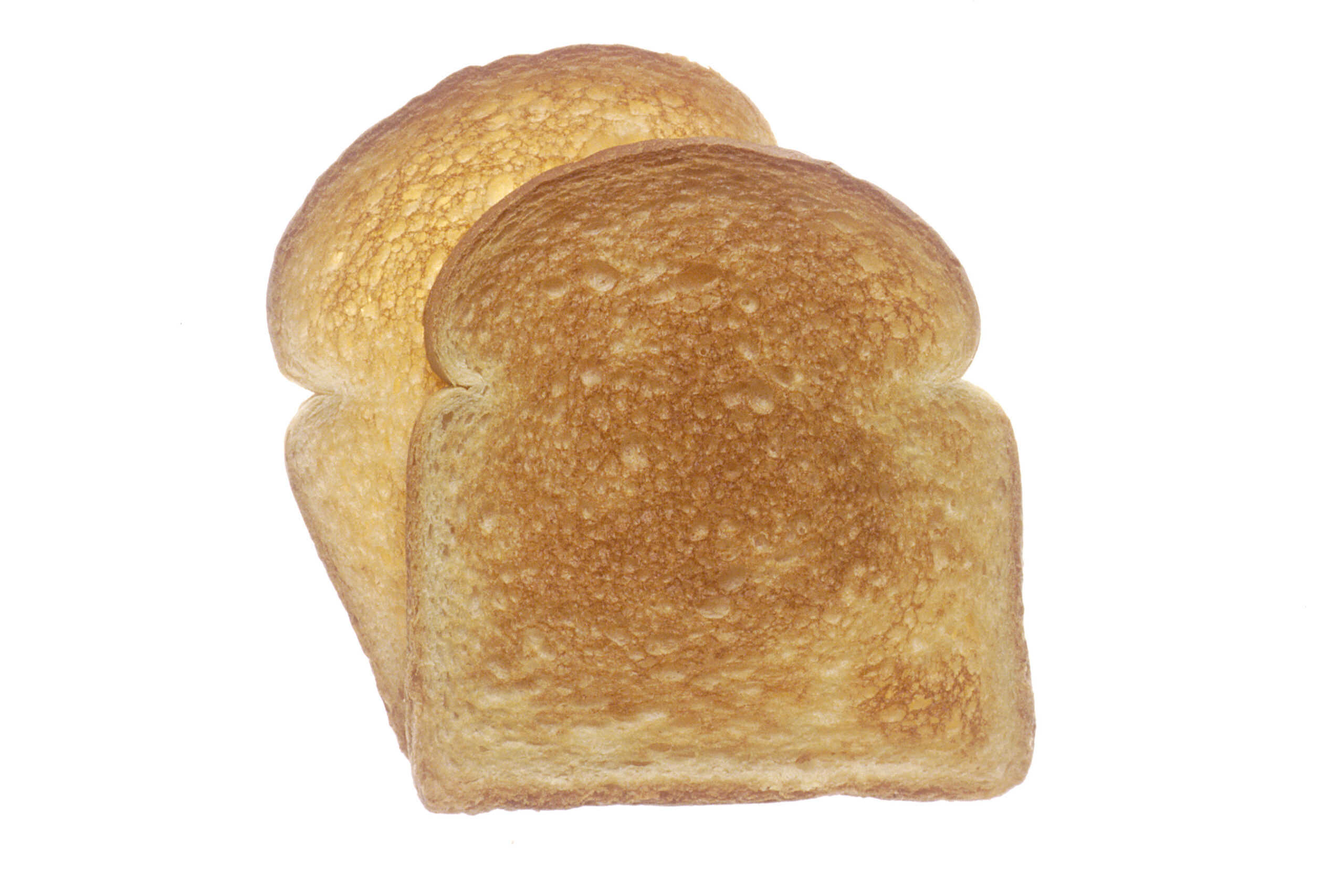 Two slices of golden toasted bread showing browning on the surface