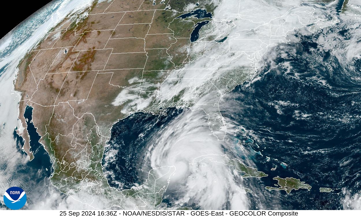 NOAA satellite image of Hurricane Helene over the Gulf of Mexico and southeastern United States.