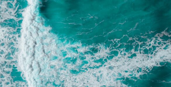 Aerial view of ocean surface patterns that can help scientists study water movement and temperature changes.