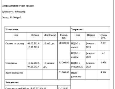 A printed salary statement showing how pay is broken into details.