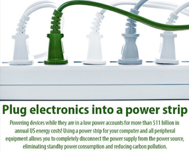 Several low-power electronics plugged into a power strip on a desk