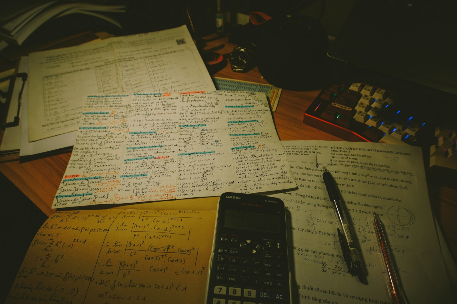 Calculator and handwritten notes used to evaluate algebra functions
