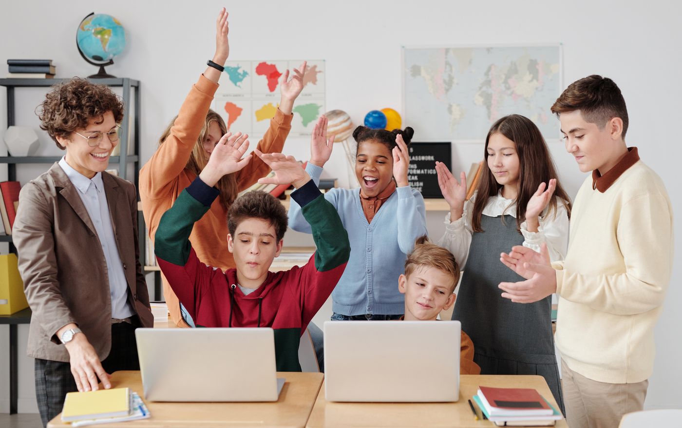 Students working quietly at desks in a classroom