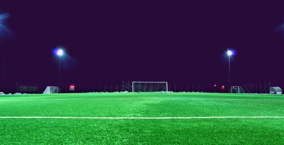 A soccer stadium where review technology can support match officials
