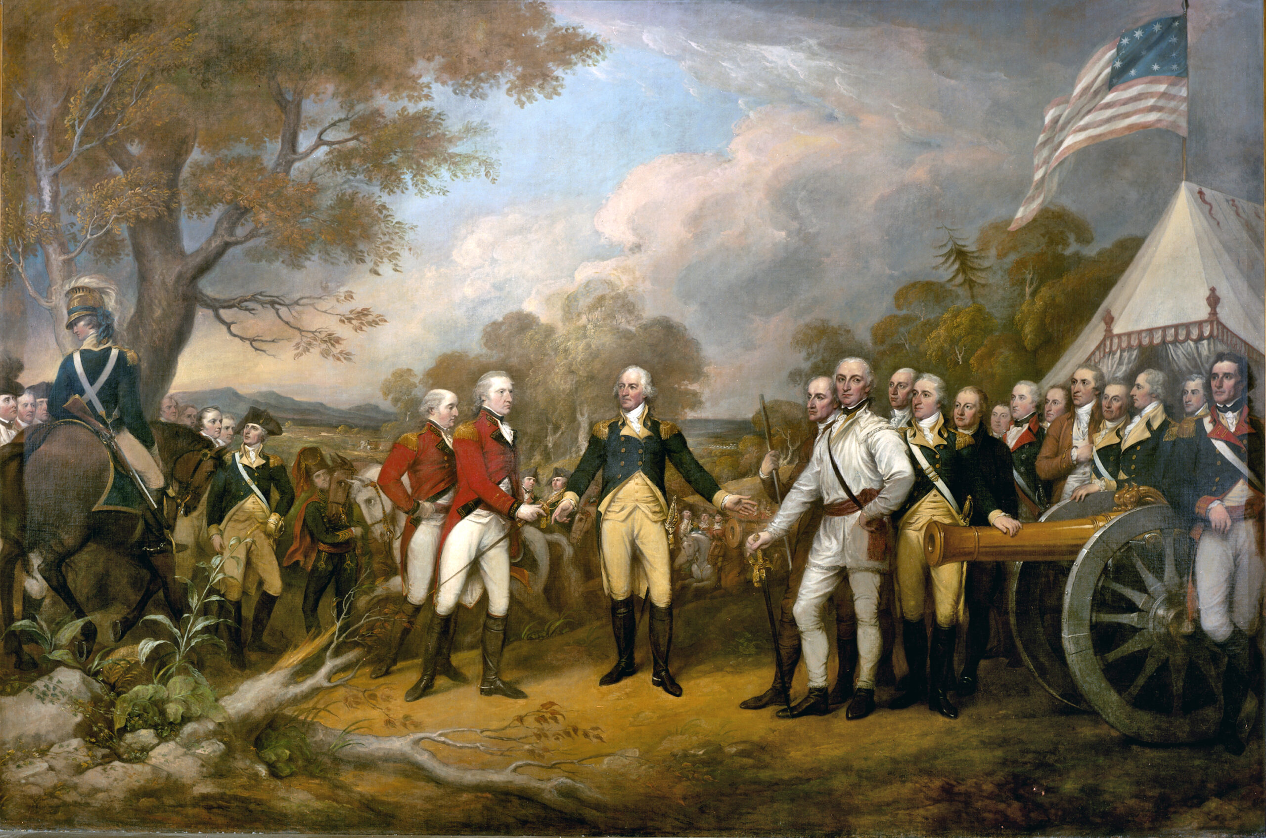 John Trumbull painting of General Burgoyne surrendering at Saratoga in 1777.