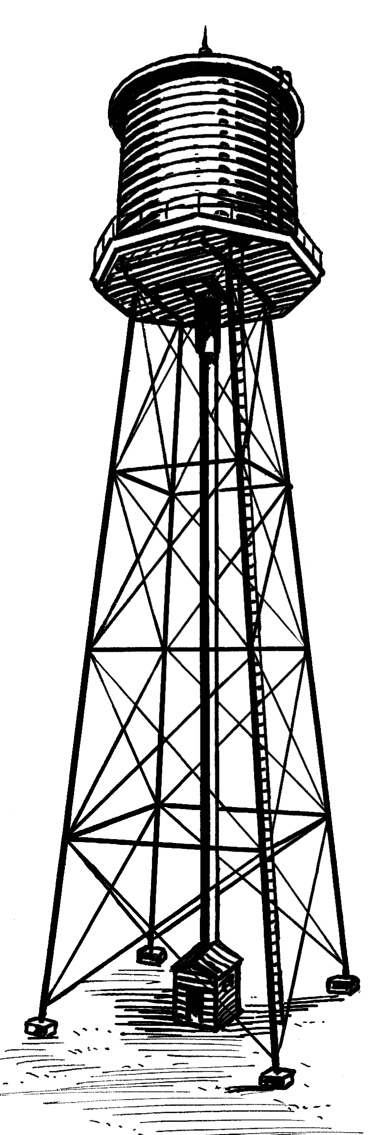 A simple diagram of an elevated water tank showing how stored water sits above the ground.