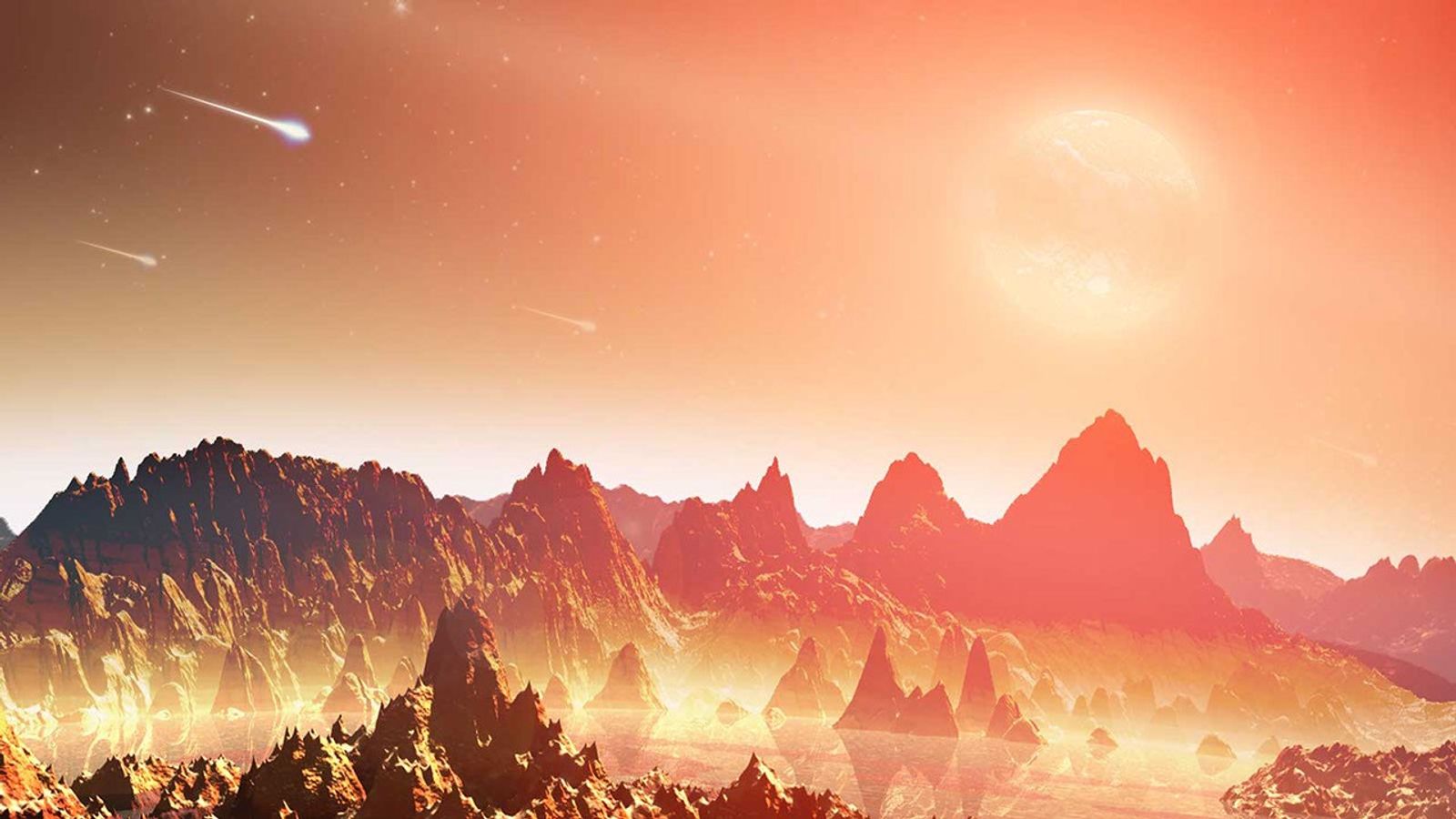 Artist concept of a rocky exoplanet landscape under a distant star.