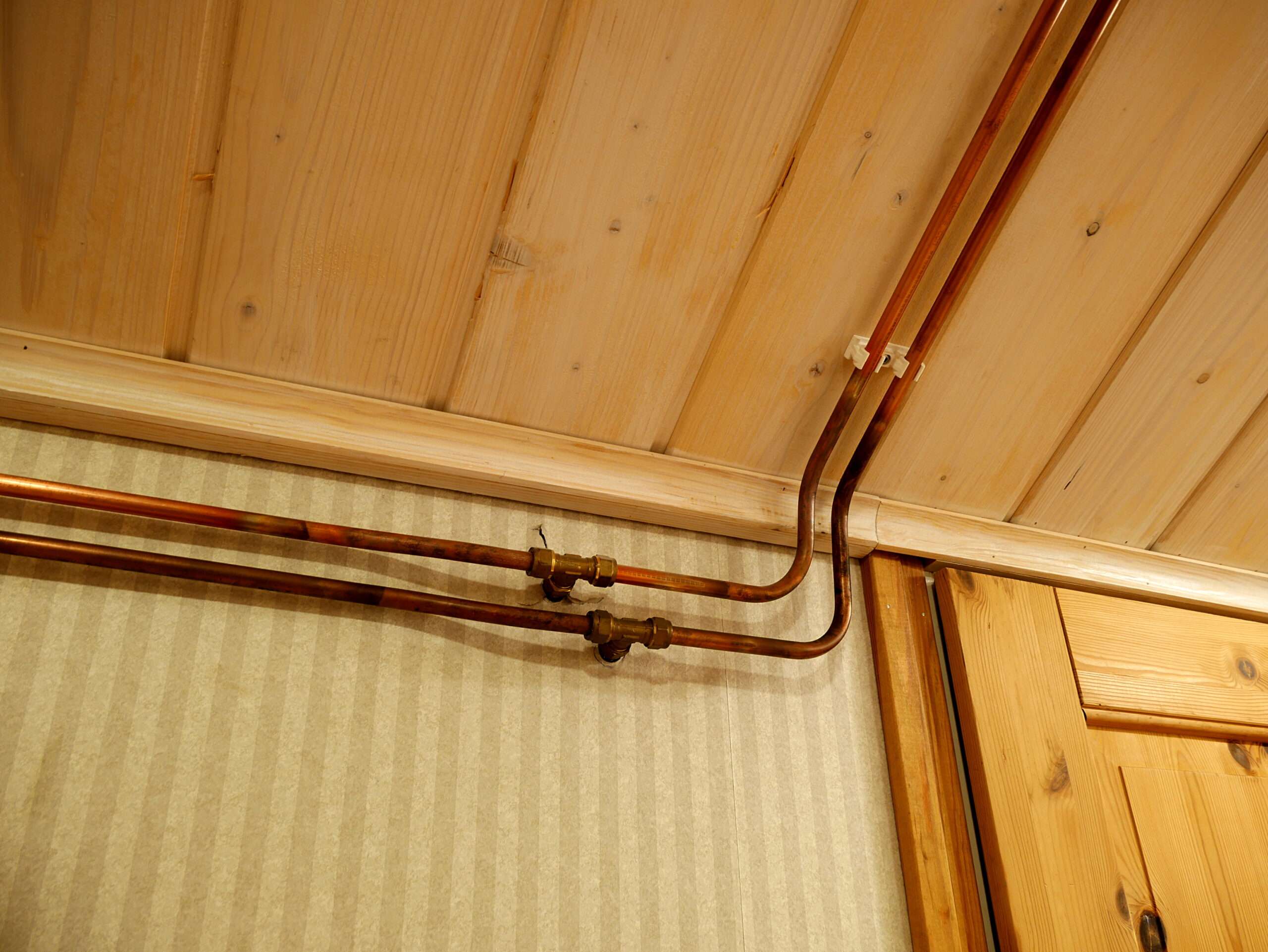 Copper water pipes installed inside a building