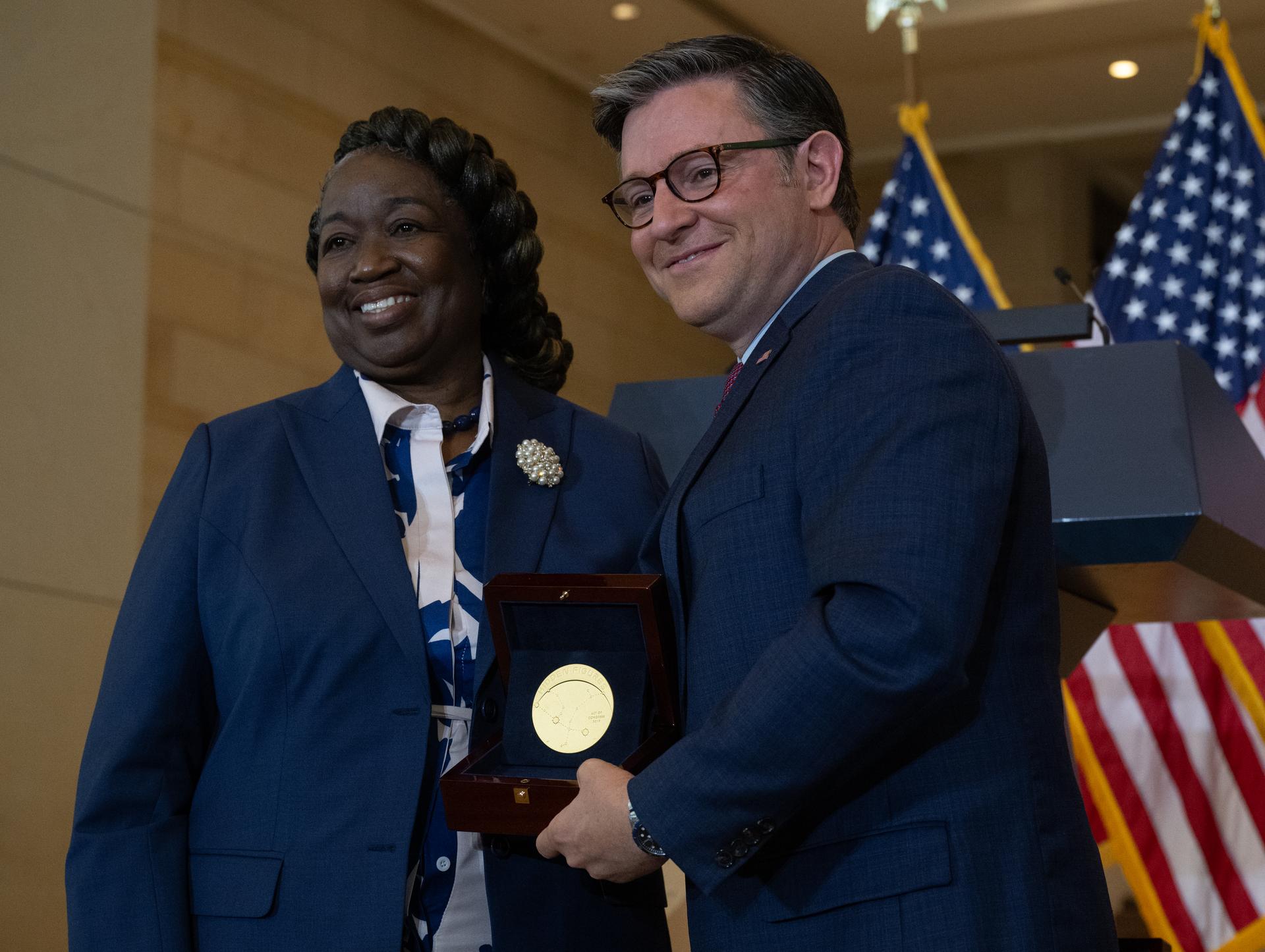 A Congressional Gold Medal is presented during the 2024 ceremony honoring NASA Hidden Figures