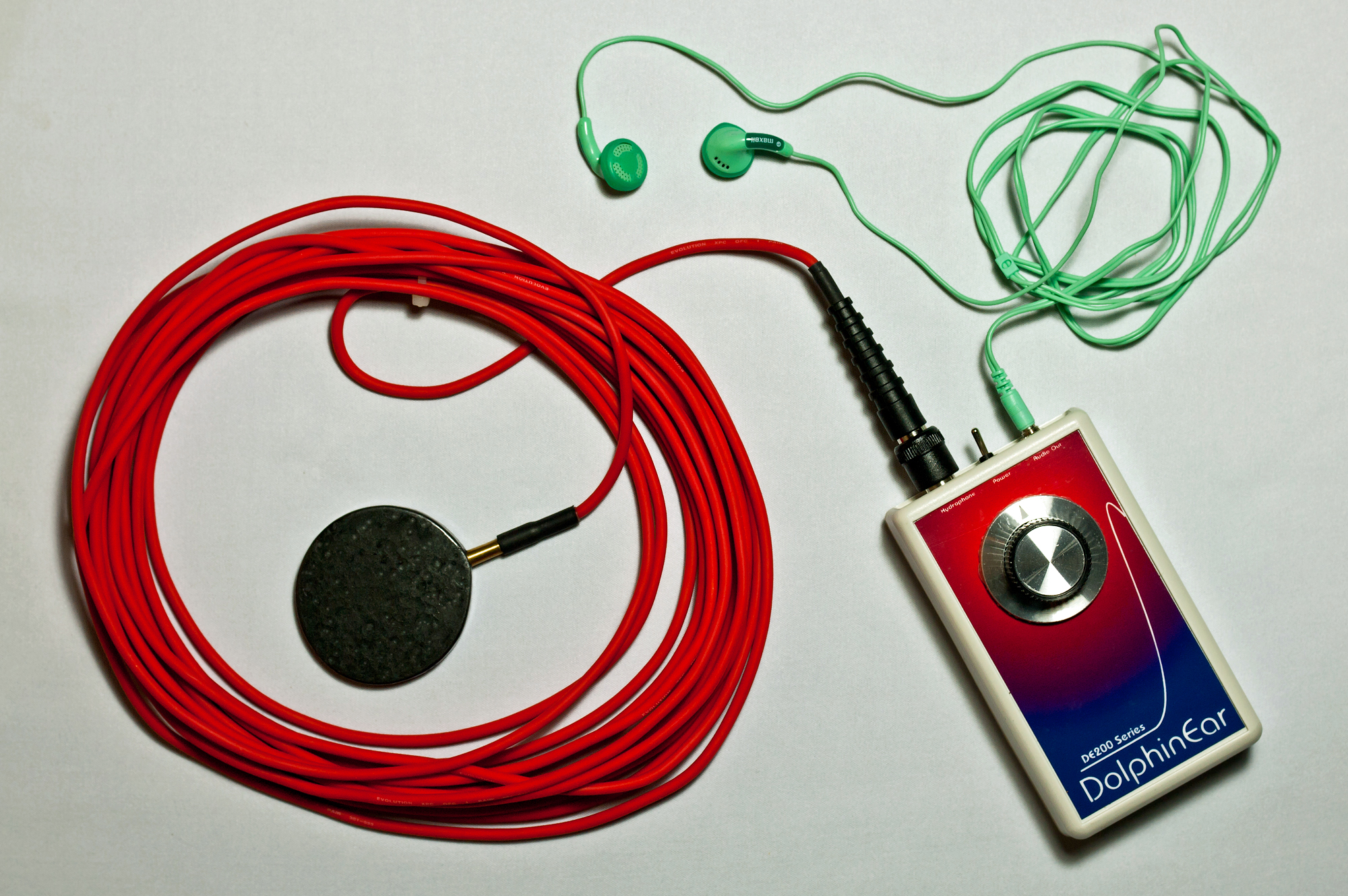 A hydrophone used to listen to underwater sounds.