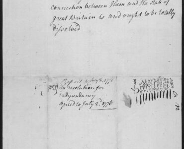 National Archives image of the July 2, 1776 resolution recording the Continental Congress vote for independence