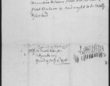 National Archives image of the July 2, 1776 resolution recording the Continental Congress vote for independence