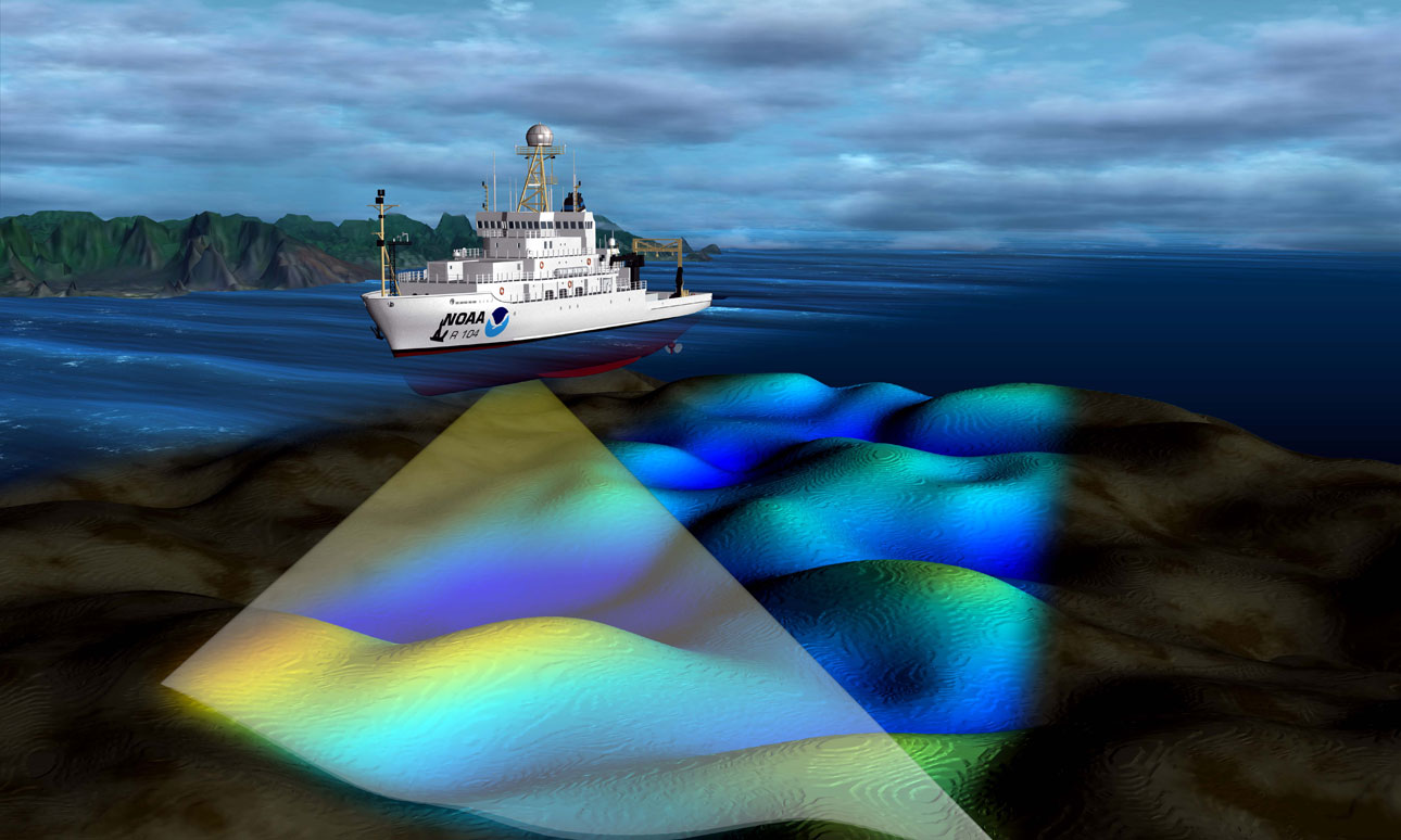 A vessel display used while collecting multibeam sonar data.