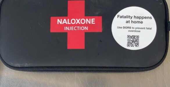 A naloxone emergency kit prepared for opioid overdose response