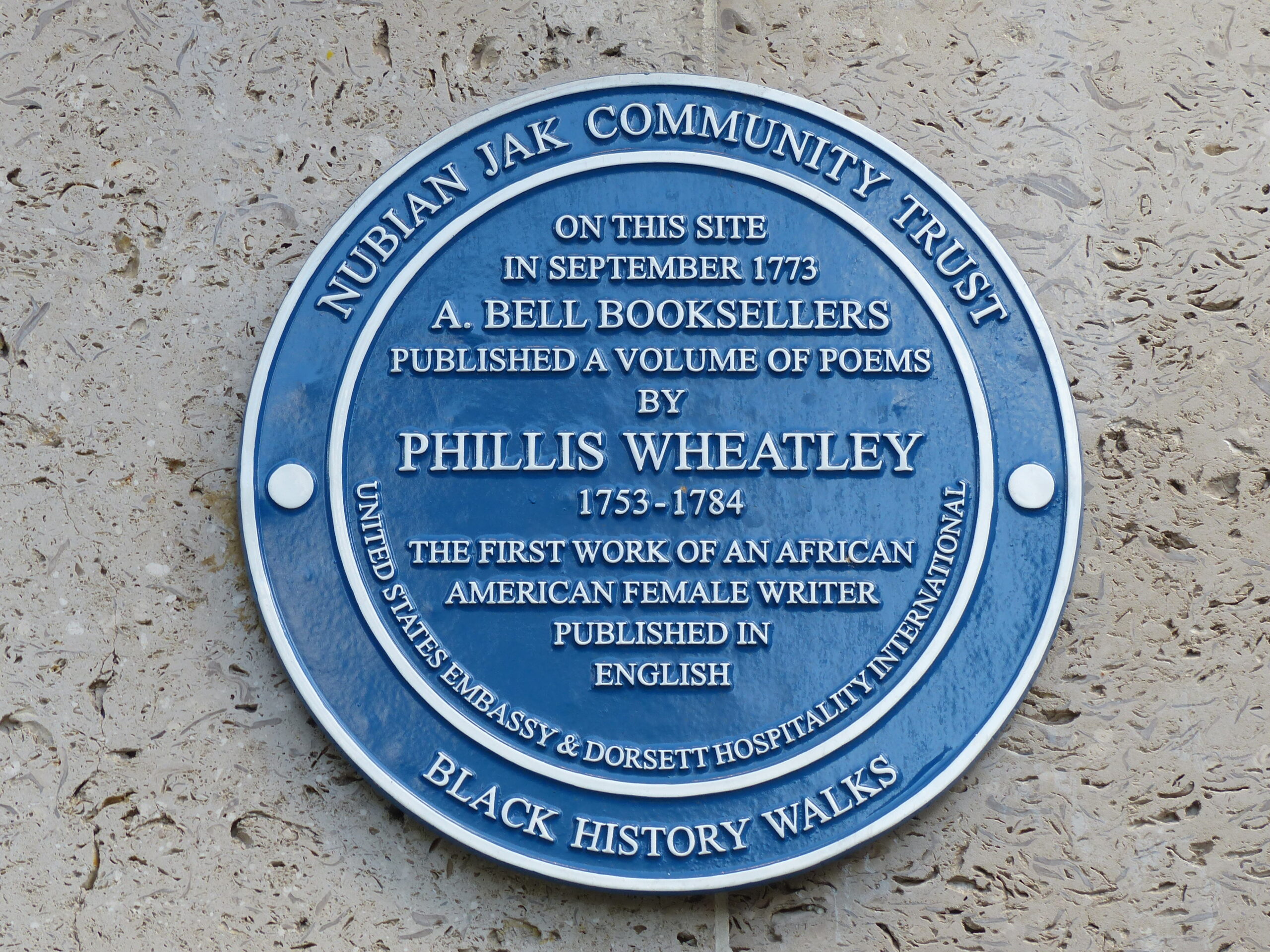 A commemorative plaque in London honoring Phillis Wheatley.