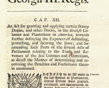 Printed excerpt from the 1765 Stamp Act showing the formal text of the British tax law.