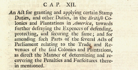 Printed excerpt from the 1765 Stamp Act showing the formal text of the British tax law.