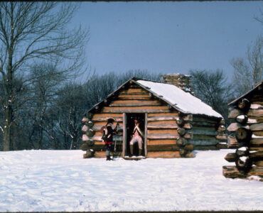 Reconstructed log huts at Valley Forge National Historical Park.