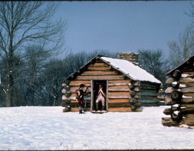 Reconstructed log huts at Valley Forge National Historical Park.