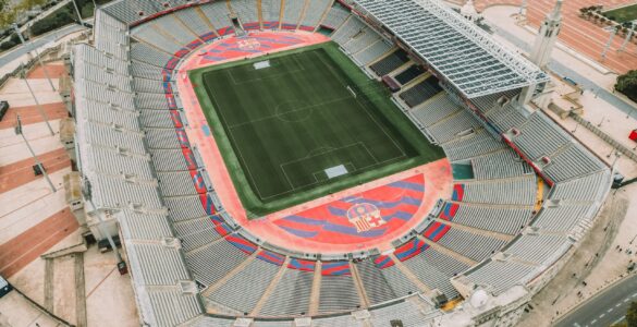A soccer stadium viewed from above, representing how World Cup host cities fall across different time zones