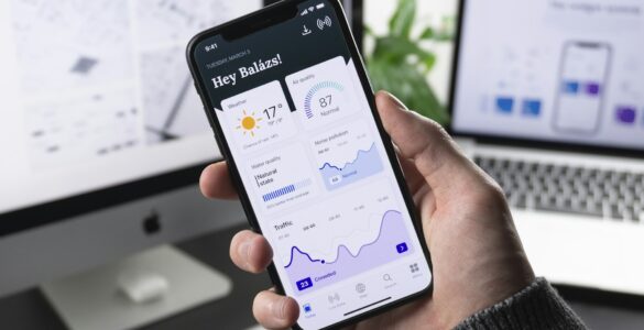 A phone showing an air quality reading, useful for comparing AQI numbers from different apps