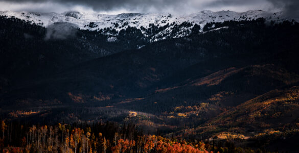 Autumn-colored hills and mountains under clear daylight
