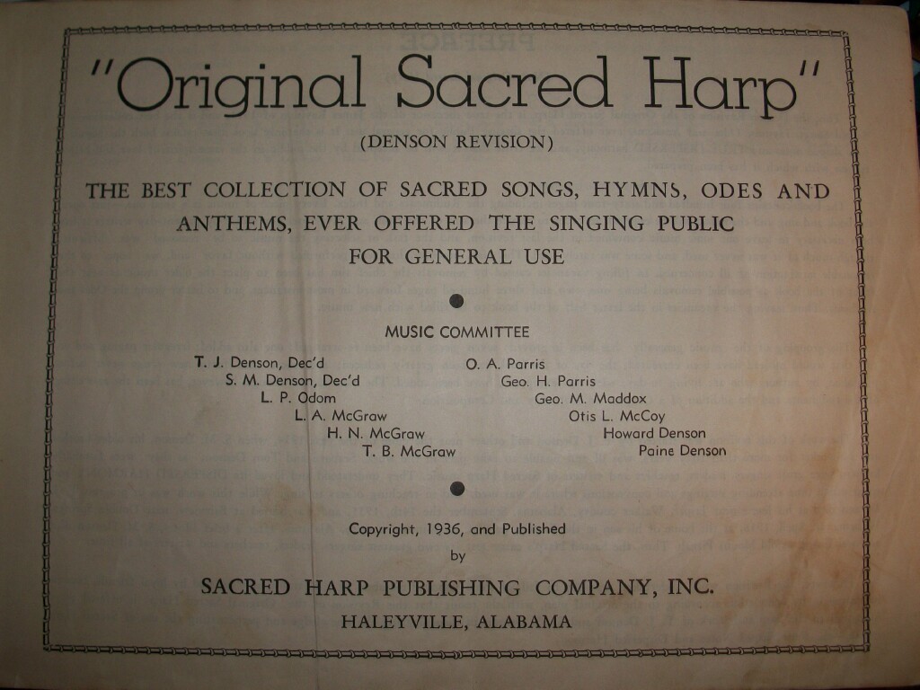 A Sacred Harp songbook representing communal singing traditions where musical phrases can move through a group.