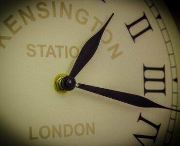 Close view of an analog clock face representing the one-hour daylight saving time change