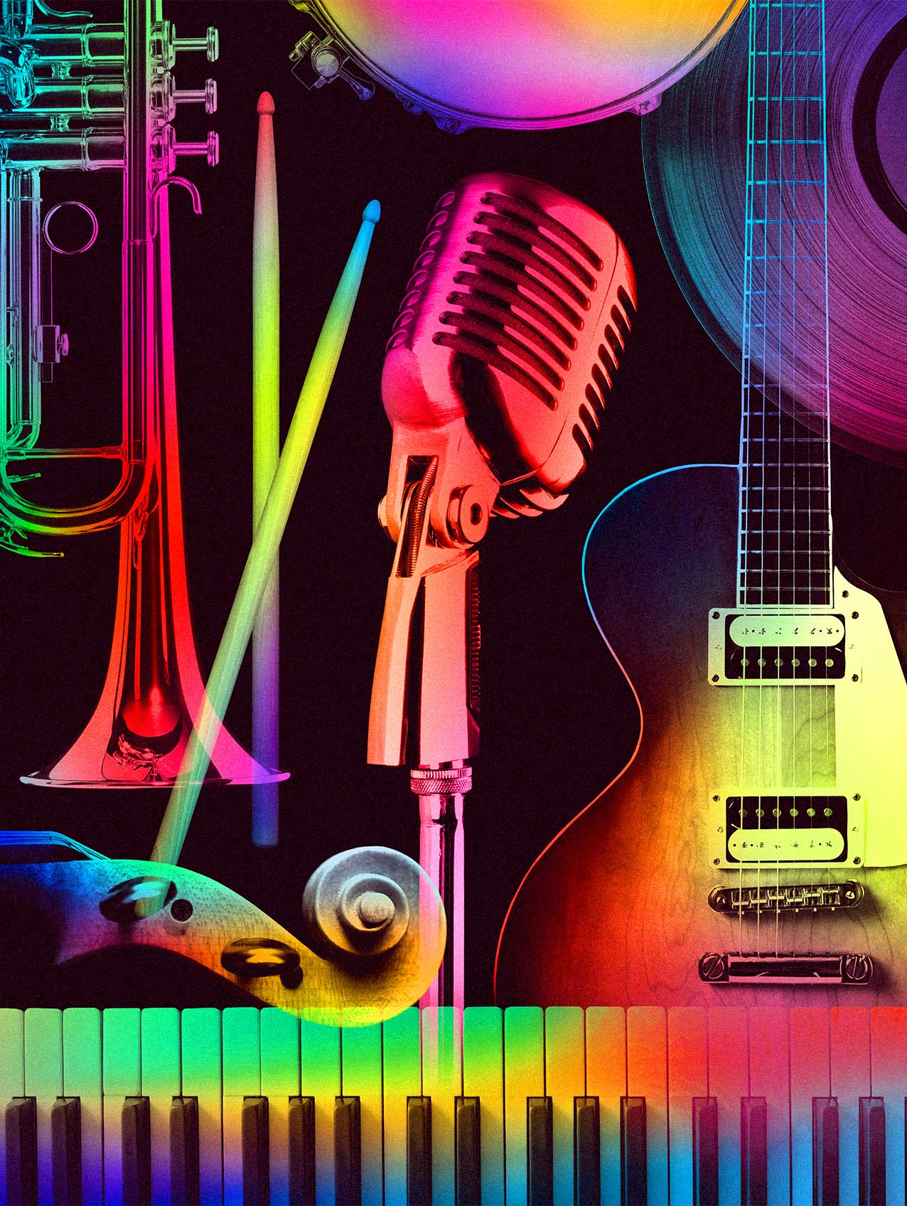 Sheet music and instruments arranged for learning how repeated patterns shape musical structure.