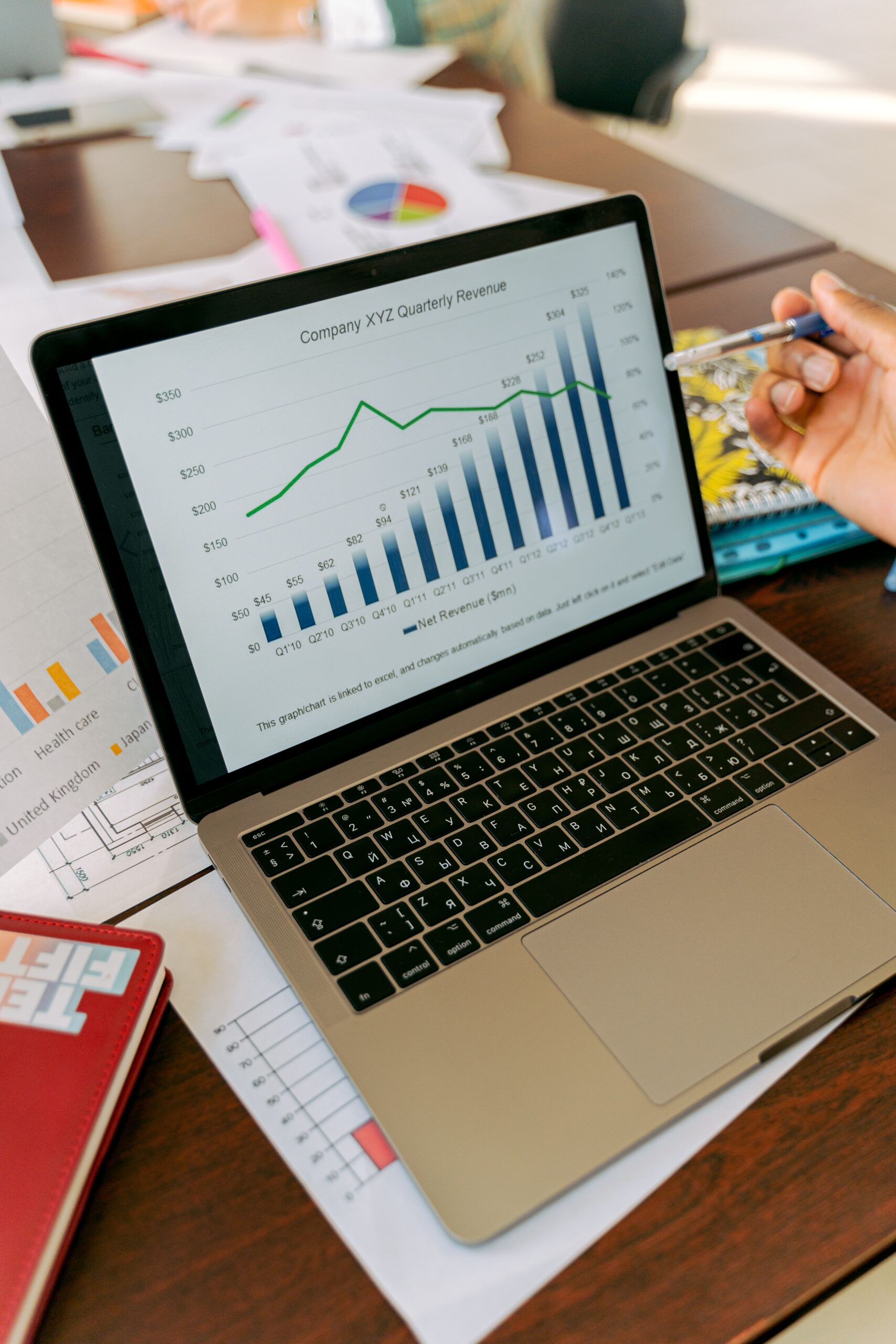 A laptop screen with charts, representing how analysts compare data over time after accounting for seasonal patterns.