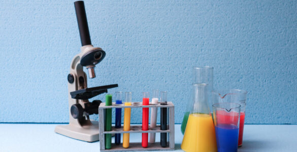 Laboratory equipment on a bench used for careful scientific measurement and significant figures.