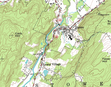 USGS topographic map detail showing contour lines that trace elevation changes across hills and valleys.