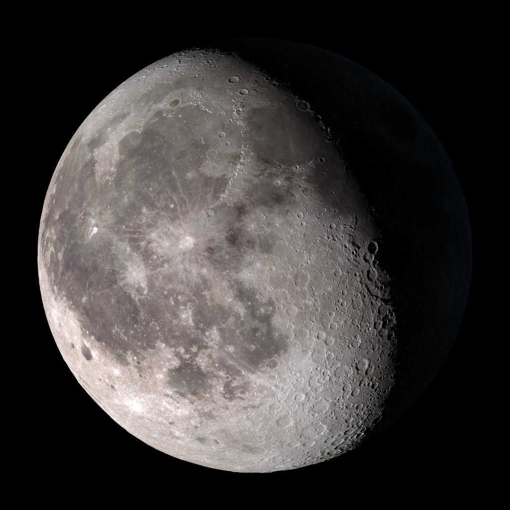 A waning gibbous Moon with part of the right side in shadow.